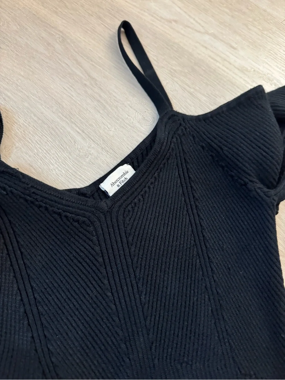 Abercrombie & Fitch Black Ribbed Cold-Shoulder Maxi Dress